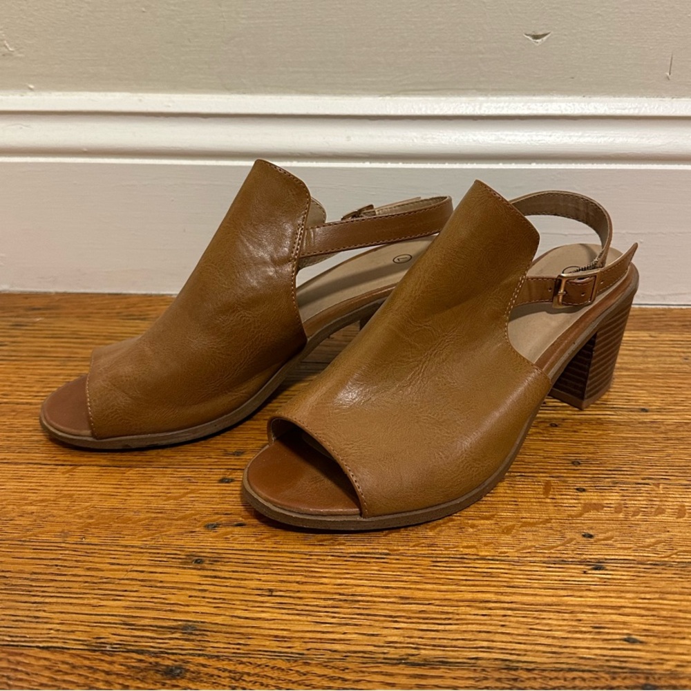 Tan Slingback Block Heel Sandals